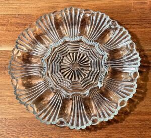 Vintage Anchor Hocking Deviled Egg Plate | Mid Century Pressed Glass Tray